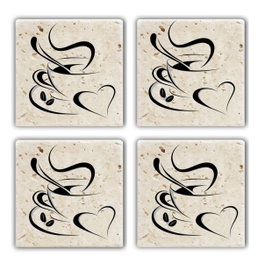Hermia TBA7436502929991 Posavasos de Piedra Natural, Set de 4 Piezas, 10x10x1 cm